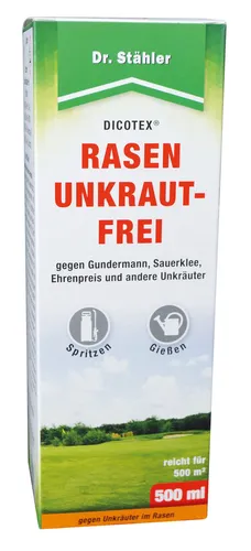 Dicotex Rasenunkraut-Frei von Dr. Stähler, 500 ml Flasche - Effektives Herbizid - Dünger: Selektives Herbizid mit breitem Wirkspektrum gegen grasiges Unkraut, wirkt bis zu 3 Monate im Außenbereich.