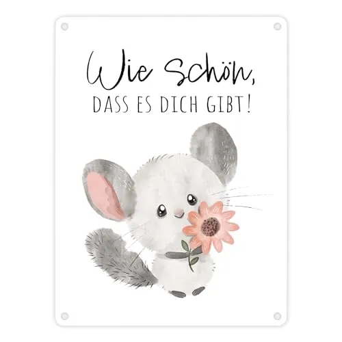 Chinchilla Metallschild in 15x20 cm mit Spruch Wie schön dass es dich gibt für Freundin Hamster Maus Fans - knuffiger Gruß zum Geburtstag
