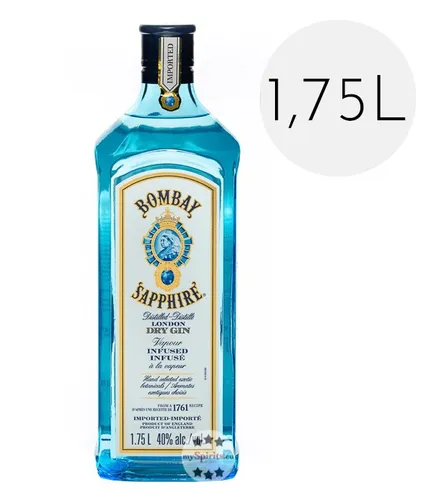 Bombay Sapphire Gin 1,75L - Großflasche Gin für Partys, perfekt für Gin & Tonic und Liebhaber des klassischen Geschmacks.
