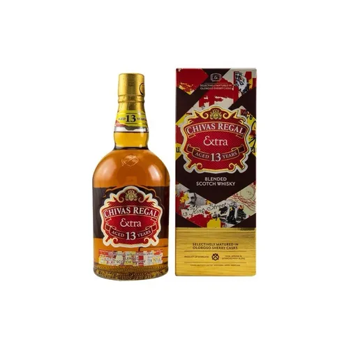 Chivas Regal Extra 13 Jahre - Oloroso Sherry Cask - Whisky mit vollem Geschmack, gereift in Oloroso Sherry-Fässern, vereint süße Birnen, Karamell und Zimt. Ideal für Genießer und besondere Anlässe.