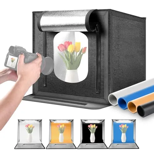NEEWER 50W Upgraded Photo Studio Light Box, 24"x24" Portable Folding Fotografie Lichtkasten, 4 Backdrops, 5600K 160 LEDs 5200lx/0.5m Dimmbar Picture Booth Shooting Zelt für Schmuck Elektronik, LP60