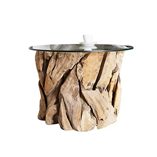 invicta INTERIOR Design Couchtisch Riverside Teakholz mit runder Glasplatte Beistelltisch Wohnzimmertisch