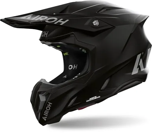 Airoh Twist 3 Solid Motocross Helm, schwarz, Größe L - Motorradhelm mit ASN und AEFR für schnelle Notfallbefreiung. Ideal für Sicherheit und Komfort beim Offroad-Fahren.