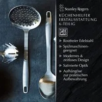 Stanley Rogers Küchenhelfer 6er Set Edelstahl - Vielseitiges Set mit Abseihlöffel, Fleischgabel, Schlitzwender und mehr – ideal für die moderne Küche, pflegeleicht und spülmaschinengeeignet.