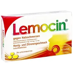 Lemocin Halsschmerzen Lutschtabletten Honig-Zitrone 24 ST - Lemocin Lutschtabletten mit Honig-Zitronengeschmack zur Linderung von Halsschmerzen. Praktisch für Erwachsene und Jugendliche ab 12 Jahren, ideal für unterwegs.