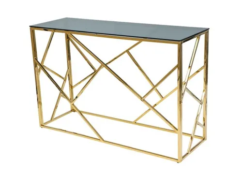 Konsolentisch Escada C - Glastisch in Gold mit Rauchglas - Moderner Konsolentisch aus hochwertigem Rauchglas und glänzendem Metall, ideal für Flur oder Diele. Mit Montageanleitung für einfachen Aufbau, bietet Platz für bis zu 2 Personen.