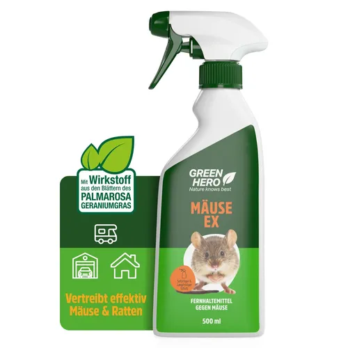 Green Hero Spray zur Mäuseabwehr - Schnelle Wirkung gegen Mäuse - Abwehr- & Abschreckungsmittel, effektives Spray mit schneller Wirkung zur zuverlässigen Mäusevertreibung, hergestellt in Deutschland.