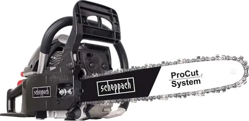 Scheppach CSH46 Benzin-Kettensäge 2,45 PS - Die leistungsstarke CSH46 Kettensäge von Scheppach mit 2,45 PS und 46 cm ProCut Schwert ermöglicht müheloses Sägen. Automatische Kettenschmierung und Sicherheitsbremse sorgen für Sicherheit und Komfort bei allen Sägearbeiten.
