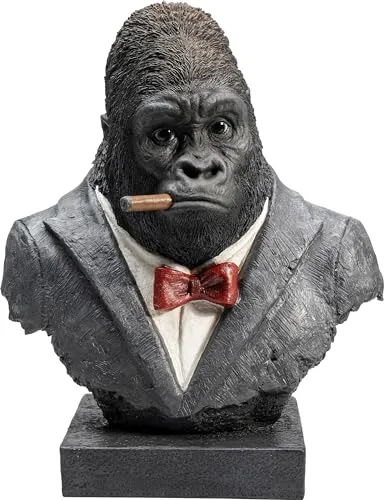 Kare Design Deko Objekt Smoking Gorilla - Statuen: Handgearbeitete Gorilla-Skulptur mit Zigarre, die jedem Raum einen humorvollen Akzent verleiht und ideal als freches Geschenk für Freunde ist.