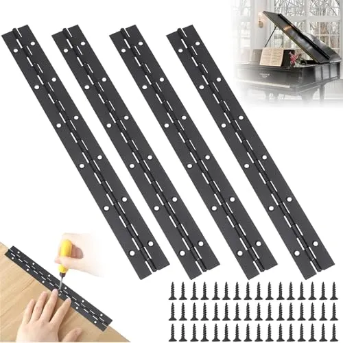 Klavierband Edelstahl 30 cm - 4 Stück Scharnier Set - Schrank- und Möbelscharniere aus rostfreiem Edelstahl 304, ideal für Möbelreparaturen und Boote. Inklusive 48 Schrauben für eine einfache und schnelle Montage.