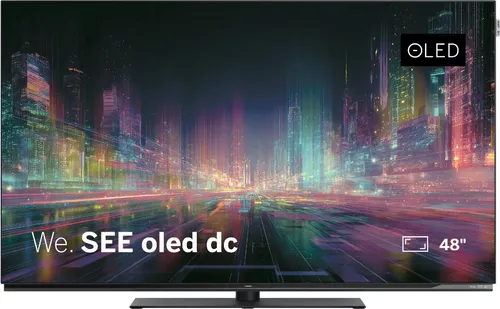 We.by LOEWE We.SEE 48 OLED DC Coal Black - 48 Zoll Smart TV mit Ultra HD OLED-Display für brillante Farben und kontrastreiche Bilder. Genießen Sie ein immersives Klangerlebnis mit Dolby Atmos und verbinden Sie sich mühelos mit Streaming-Apps und Smart Home Geräten.