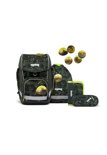 ergobag Cubo Schoolbag Set 5-teilig MähdreschBär - Schultaschen-Set mit ergonomischem Design, leicht und komfortabel, plus reflektierende Flächen für optimale Sichtbarkeit im Verkehr.