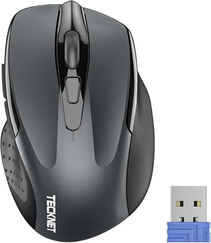 TECKNET Kabellose Maus 2.4G, 2600 DPI - Kabellose Maus für PC und Laptop mit 24 Monaten Batterielaufzeit, 5 einstellbaren DPI-Pegeln und Plug & Play-Komfort für müheloses Arbeiten und Spielen.