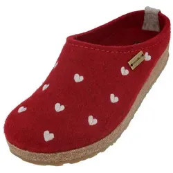 Haflinger Grizzly Cuoricino Filzclog – Rote Hausschuhe aus Wollfilz für Unisex - Klassische Filzclogs in Größe 40, ideal für gemütliche Stunden zu Hause. Das Herzmotiv verleiht ihnen einen besonderen Charme. Komfortables Fußbett aus Kork-Latex sorgt für ein angenehmes Tragegefühl.