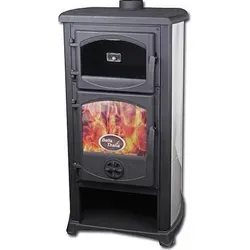 Kaminofen Cucina grau mit Backfach und Herdplatte - 9,7 kW - Kaminöfen, Kochen und Heizen in einem - mit integriertem Backfach für Pizza und Brot, 79% Wirkungsgrad, umweltfreundlich und langlebig aus Gusseisen.