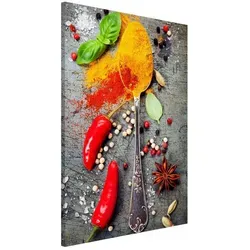 Bilderdepot24 Magnettafel Küche orange Löffel mit Gewürzen, (1-tlg., Magnetboard Pinnwand für die Wand - metallische Tafel für Magnete), Magnetwand groß mit Motiv modern Memoboard magnetisch Hochformat orange 60 cm x 90 cm