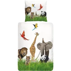 Traumschlaf Tier Bettwäsche Löwe Panda Elefant 135x200 cm + 80x80 cm - Bunte Tiermotive auf weicher Renforcé Baumwolle machen diese Bettwäsche von Traumschlaf zum Highlight im Schlafzimmer. Strapazierfähig und pflegeleicht, sorgt sie für einen angenehmen Schlafkomfort und einen lebendigen Akzent.