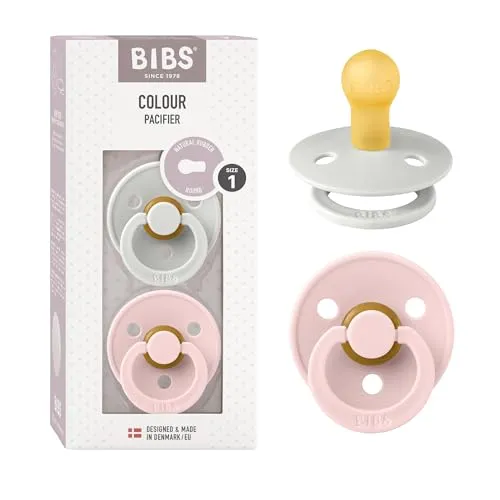BIBS Colour Schnuller 2er-Pack, BPA-frei, Kirschform Nippel. Naturkautschuk/Latex, Hergestellt in Dänemark. Größe 1 | 0+ Monate | 2-Pack, Haze/Blossom