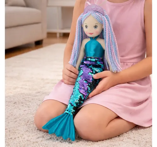 Sweety Toys 11902 Stoffpuppe Meerjungfrau Plüschtier - Weich- & Stoffpuppen, detailreiche 45 cm Meerjungfrau mit Pailletten und Krone, antiallergisch und schwer entflammbar – ideal für Kinder.