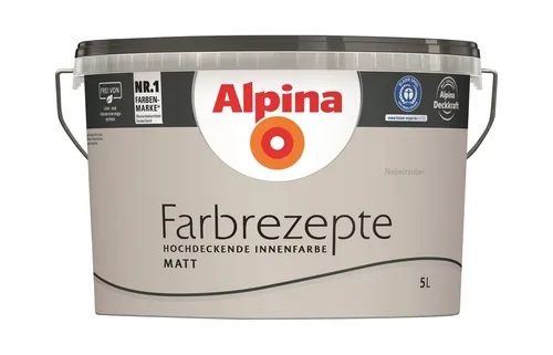 Alpina Farbrezepte Nebelzauber matt 5 Liter - Matte Innenfarbe mit intensiven, strahlenden Farbtönen, ideal für ca. 40-60 m². Frei von Löse- und Konservierungsmitteln, ausgezeichnet mit dem Blauen Engel.