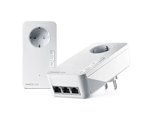 devolo Magic 2 LAN triple Starter Kit - Powerline Adapter mit bis zu 2.400 Mbit/s, 3x Gigabit LAN Anschlüssen, ideal für Gaming und zuverlässige Internetverbindung durch Wände und Decken.