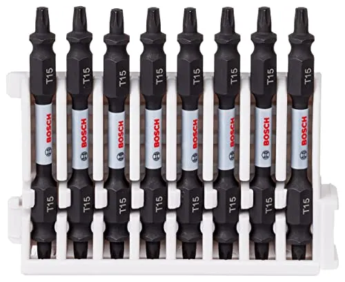 Bosch Accessories 8tlg. Doppelschrauber Bit Set Torx (Impact Control, 8 x T15-T15 Bits - Länge: 65mm, Pick and Click, Zubehör Schlagschrauber Bohrschrauber)