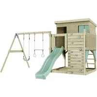 OutdoorToys Spielturm grün - Spielplatz Spielturm aus hochwertigem Holz in Mintgrün, ideal für Kinder ab 3 Jahren, fördert die motorischen Fähigkeiten und sorgt für stundenlangen Spielspaß im eigenen Garten.
