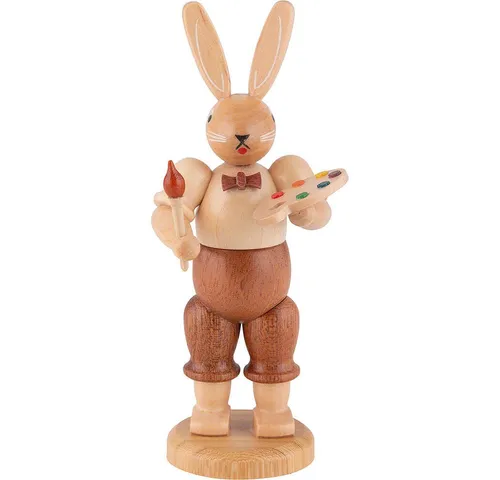 Müller Kleinkunst Dekofigur Hasenmaler (11cm) - Dekofiguren aus dem Erzgebirge, handgefertigte Miniatur mit liebevollen Details für eine festliche Atmosphäre