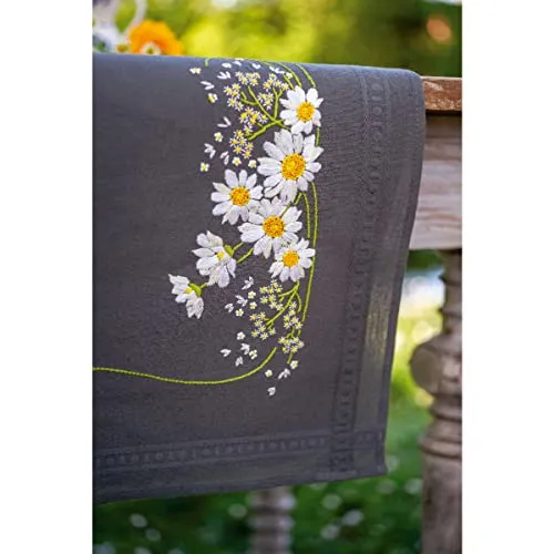Vervaco Stickpackung Kreuzstich Set Vorgedruckt Tischläufer Gänseblümchen Stickdecken Vorgezeichnet DIY Basteln Erwachsene Kreativ Stickläufer zum Selbersticken 40 x 100 cm Stickset