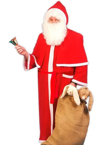 Weihnachtsmann Nikolaus Kostüm für Herren - Einheitsgröße Rot - Festliches Kostüm für Weihnachtsfeiern und Nikolausbesuche, inklusive hochwertigem Kapuzenmantel und Gürtel für authentischen Look und Komfort.