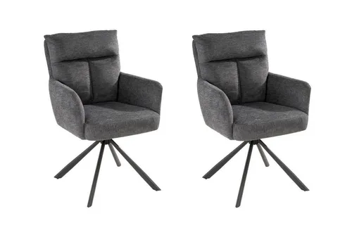 Home4You Armlehnstuhl im 2er Set - Stilvolle Polsterstühle mit gepolsterten Armlehnen und Federkern für hohen Sitzkomfort. Ideal für Esszimmer oder Büro. Flexibel dank 180-Grad-Drehfunktion. Modernes Design in Dunkelgrau mit schwarzem Metallgestell.