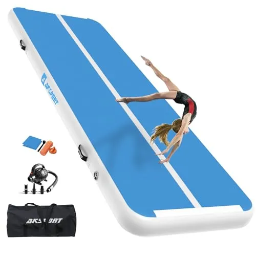 AKSPORT Air Matte Track Tumbling Matte,3/4/5/6m Aufblasbar Gymnastikmatte Turnmatte Tumbling Matten 10/20cm hoch mit Luftpumpe für Zuhause/Taumel/Turnhalle/Ausbildung/Cheerleading doppelt blau