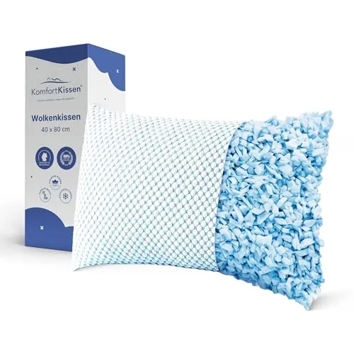 KomfortKissen Wolkenkissen - Ergonomisches Kopfkissen mit anpassbarer Höhe, sorgt für individuellen Schlafkomfort und kühlende Gel-Infusion für eine erfrischende Nachtruhe.