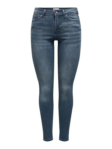 ONLY Damen Skinny Fit Jeans ONLWAUW - Damen-Jeanshosen mit normaler Taille, aus bequemem Stretch-Denim im trendigen bleached Used Design für einen lässigen Look.