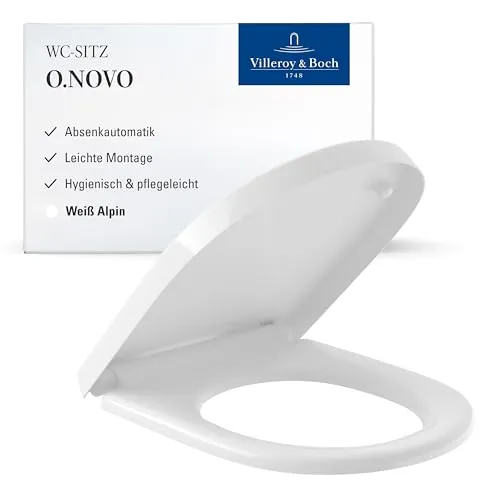 Villeroy & Boch O.novo WC-Sitz mit Absenkautomatik - Hochwertiger Duroplast WC-Sitz, der sanft schließt und hygienisch leicht zu reinigen ist. Ideal für jedes Badezimmer mit seinem klaren Design.