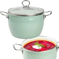 Silesia Emalia Küchentopf Maryna 5 L Grün - Hochwertiger emaillierter Stahltopf von Silesia Emalia, Modell Maryna, in elegantem Grün. Ideal für alle Herdarten, mit Glasdeckel zur optimalen Kontrolle beim Kochen.