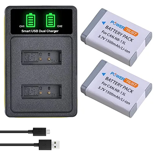 PowerTrust 2Pcs NB-13L Akku und Ladegerät für Canon PowerShot G7X, G7 X Mark II, G7 X Mark III, G5X, G5 X Mark II, G9X, G9 X Mark II, G1 X Mark III, SX740 HS, SX720 HS, SX620 HS, SX730 HS