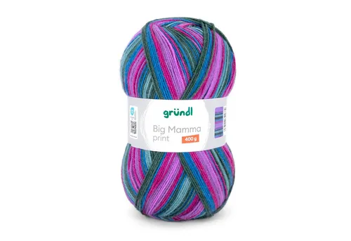 Gründl Wolle Big Mamma Print - XXL Wolle in Magenta-Azurblau - Vielfältige Farben für kreative Projekte: Das pflegeleichte Universalgarn Big Mamma Print ist ideal für die ganze Familie. Weich und hautfreundlich, perfekt zum Stricken und Häkeln von Kleidung und Accessoires.