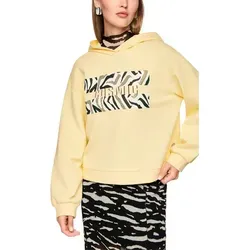 Marc Cain Hoodie Tiger Mania mit Strass-Applikation – Damenmode in Gelb - Stylischer Hoodie aus 100% Baumwolle mit trendigem Animal Print und funkelnden Strass-Applikationen. Ideal für lässige Outfits und bequem im Alltag.
