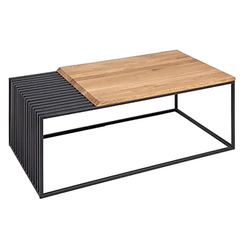 Riess-Ambiente Couchtisch ARCHITECTURE 100cm natur/schwarz - Couchtisch aus Eiche-Massivholz mit geölter Oberfläche im Industrial Design, ideal für ein individuelles Wohnzimmer und pflegeleicht.