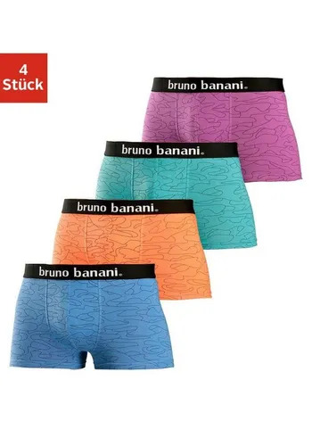 Bruno Banani Hipster Boxershorts (4er Pack) - Eng anliegende Boxershorts aus Baumwollmischung in vier Farben (blau, orange, türkis, lila) für optimalen Tragekomfort und moderne Optik.