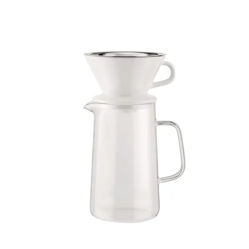 Alessi Slow Coffee KT01S1 - Design Slow Coffee-Set - Kaffeemaschinen für die genussvolle Zubereitung von Filterkaffee. Das Set aus Pyrex-Glas, Porzellan und Edelstahlfilter ermöglicht intensive Aromen und ist ideal für Kaffeeliebhaber.