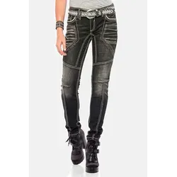 Cipo & Baxx Slim-fit-Jeans WD382 in Schwarz - Schwarze Slim-fit-Jeans mit extravagantem Nahtdesign, aus elastischer Baumwollmischung für optimalen Tragekomfort und pflegeleicht. Ideal für den casual Look.