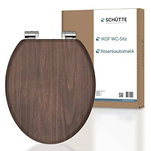 SCHÜTTE WC-Sitz DARKWOOD mit Absenkautomatik - WC-Sitz aus Holz mit langlebigem Holzkern und pflegeleichter Oberfläche. Mit sanfter Absenkautomatik für mehr Komfort und geräuschloses Schließen.