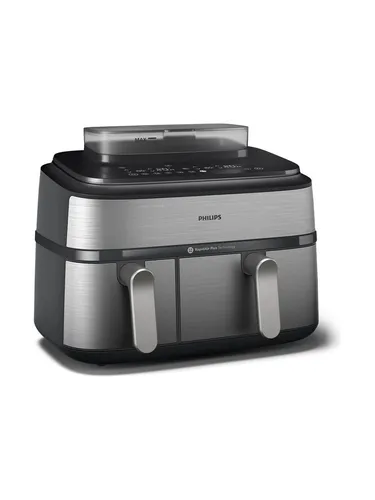 Philips 5000 Series Dual Basket NA555/00 - Fritteusen mit zwei Kochfunktionen: Dampfen für gesunde Mahlzeiten und Frittieren mit heißer Luft. Bereite gleichzeitig verschiedene Zutaten für die ganze Familie zu – schnell und einfach!