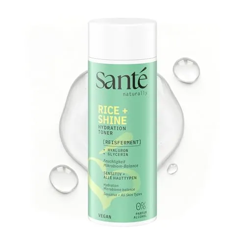 Santé naturally. Rice + Shine Hydration Toner - 125 ml - intensive Feuchtigkeitspflege mit Reisferment, Hyaluron & Glycerin - versorgt die Haut reichhaltig - vegan, ohne Alkohol & Parfum