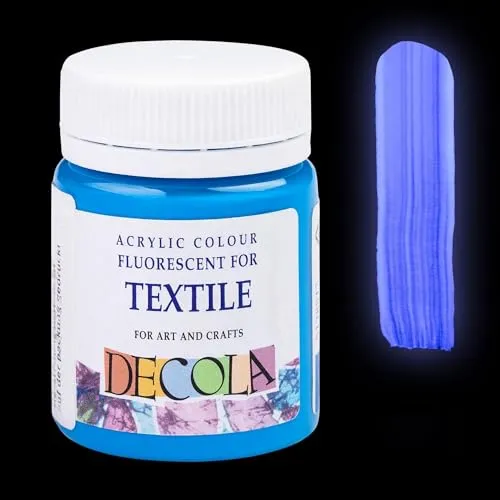 Decola Nevskaya Palitra Fluoreszierende Textilfarbe Blau | 50 ml Acryl Neon-Farbe mit Glow-Effekt unter Schwarzlicht (UV-Licht) | Qualität