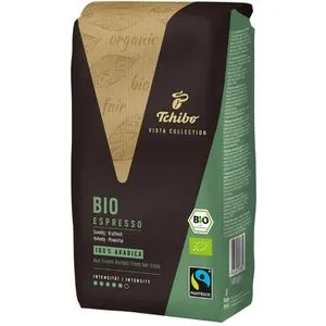 Tchibo Kaffee Vista Collection Espresso, BIO, ganze Bohnen, 1kg - Kaffee mit 100% Arabica-Bohnen in Bio-Qualität und Fairtrade-Zertifikat. Samtig-kraftvoll mit Noten von dunklen Beeren und Akazienhonig. Ideal für Kaffeeliebhaber!