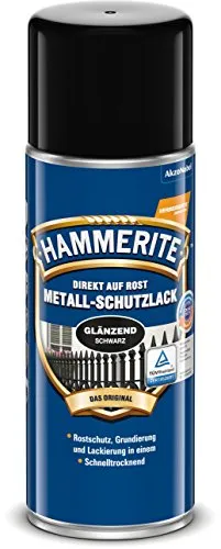 Hammerite Metall-Schutzlack glänzend SCHWARZ 400ml Spraydose - Hochwertiger Rostschutzlack für Eisen- und Nichteisenmetalle, schnell trocknend und kratzfest, ideal für innen und außen.