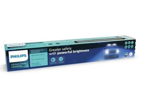 Philips Ultinon Drive 5003L LED-Zusatzscheinwerfer - Zweireihige LED-Lichtleiste für Fernlichtfunktion mit 3.600 Lumen, bis zu +436 m Lichtstrahllänge und IP68/IP69K wasserdicht - ideal für sicheres Fahren bei Nacht.